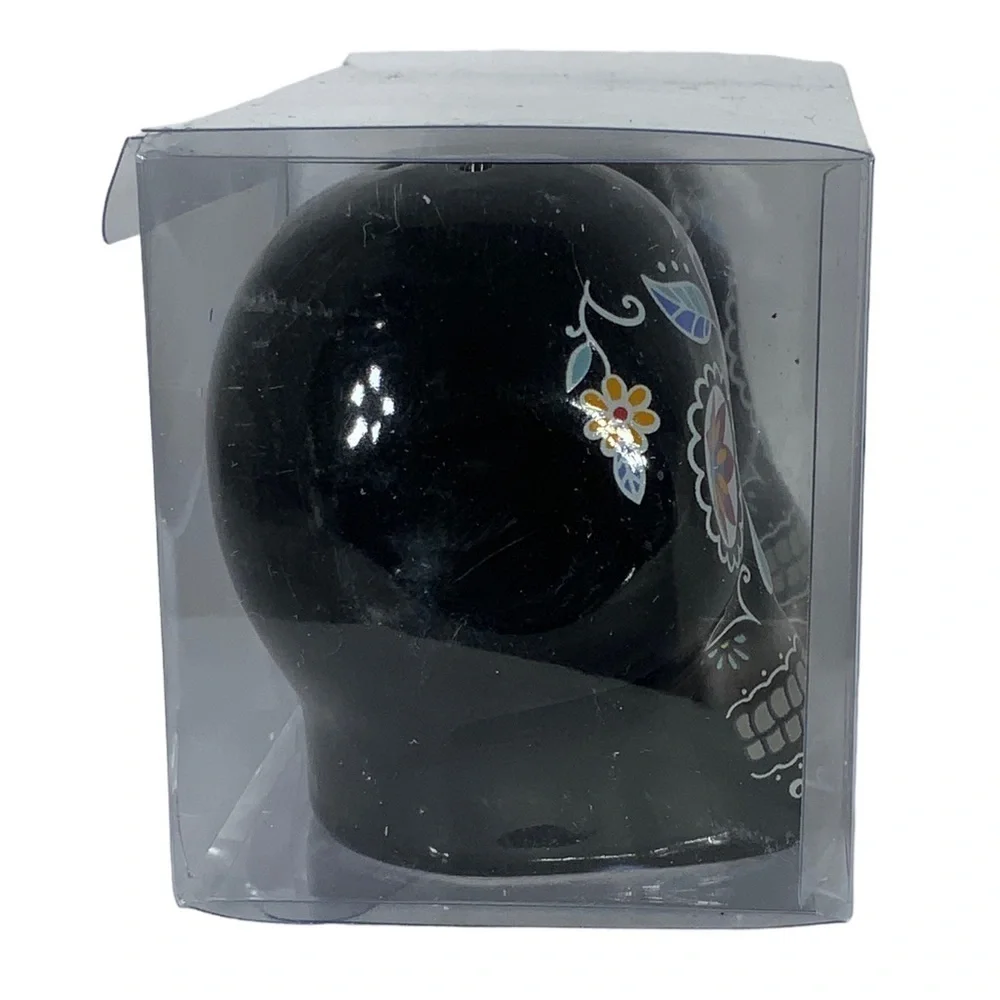 Sugar Skull Salt Pepper Shaker Set Ceramic Day of the Dead Multicolor Black 2 PC